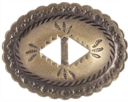CONCHO OVAL SLOTTED ANTIQUE BRASS 43X55MM
