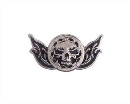 CONCHO SKULL & WINGED FLAME BLACK & NICKEL PLATE 50MM X 25MM 