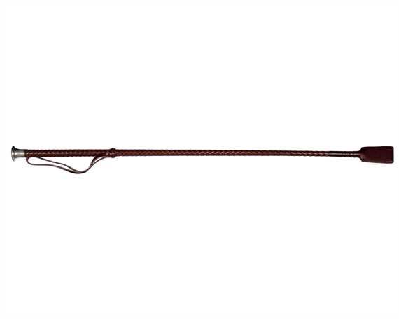 CROP BROWN PLAITED LEATHER WITH SILVER HANDLE TIP