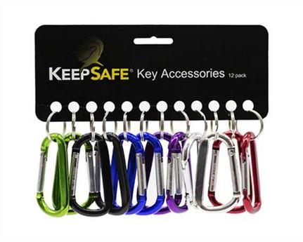KEEPSAFE 80MM CARIBINER WITH KEY RING ASST COLOURS CARD OF 12