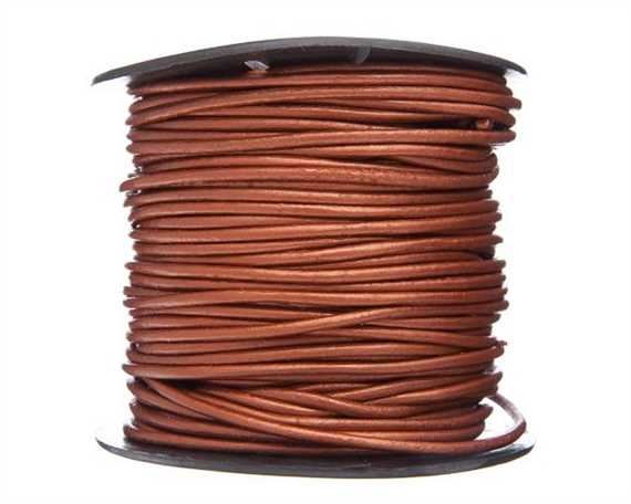 ROUND LEATHER THONGING 2MM #043 METALLIC COPPER 25M SPOOL