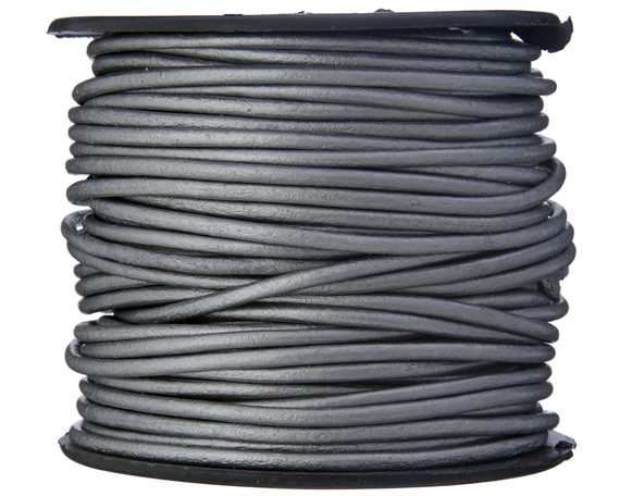 ROUND LEATHER THONGING 2MM #047 METALLIC GREY 25M SPOOL