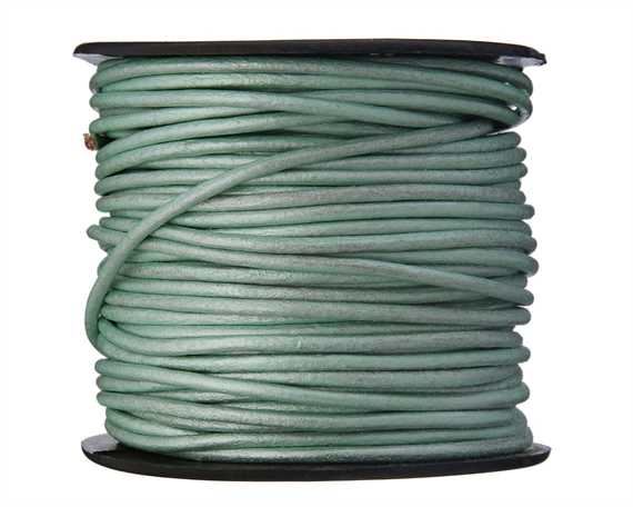 ROUND LEATHER THONGING 2MM #063 METALLIC OASIS TURQUOISE 25M SPOOL
