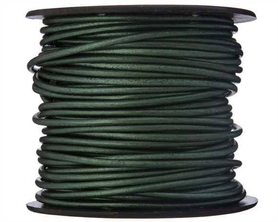 ROUND LEATHER THONGING 2MM #066 METALLIC OCEAN GREEN 25M SPOOL