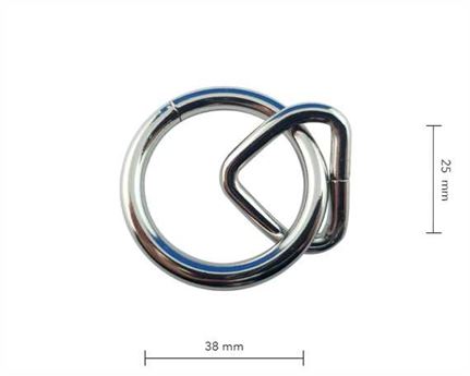 RING NICKEL PLATE 38MM JOINED TO 25MM NICKEL PLATE TRIANGLE 