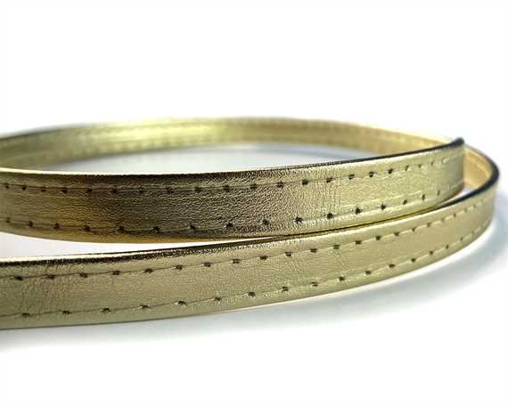 LEATHER STRAPPING STITCHED GOLD 12MM