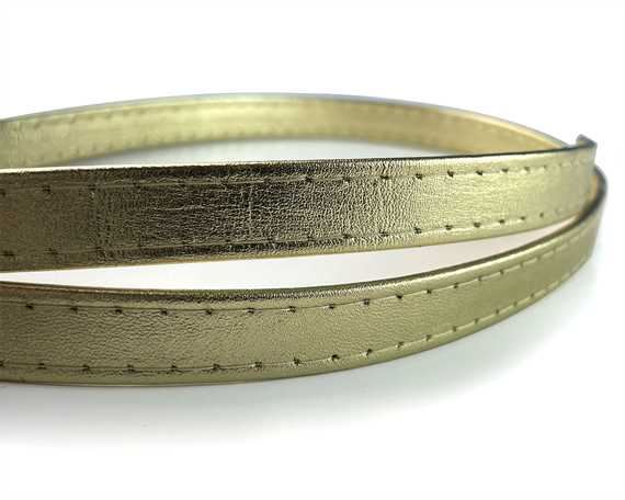 LEATHER STRAPPING STITCHED GOLD 15MM
