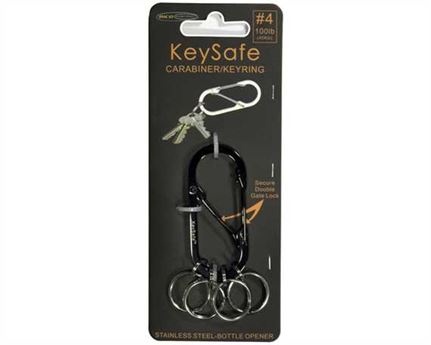 KEYSAFE #4 CARABINER OVAL WITH KEY RINGS S/S BLACK