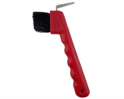  SADDLE DOCTOR METAL HOOF PICK WITH PVC HANDLE PLUS BRUSH RED