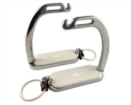  SADDLE DOCTOR ENGLISH PEACOCK STIRRUP IRONS STAINLESS STEEL WITH RUBBER 12CM (PAIR)