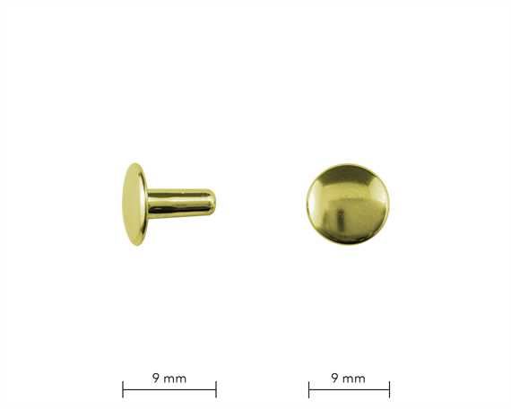 RIVET 2-PART TUBULAR GILT 9MM STEM DOUBLE CAP, PKT 1,000