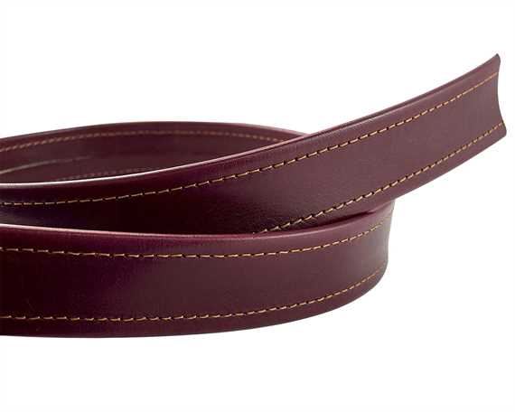 LEATHER STRAPPING STITCHED BURGUNDY 32MM (PER L/MTR)