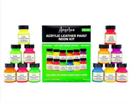  Neon Acrylic Leather Paint Kit - box - 12 colours