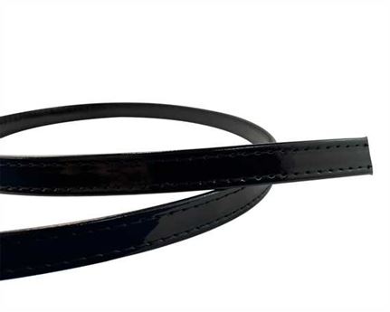 LEATHER STRAPPING STITCHED BLACK PATENT 12MM