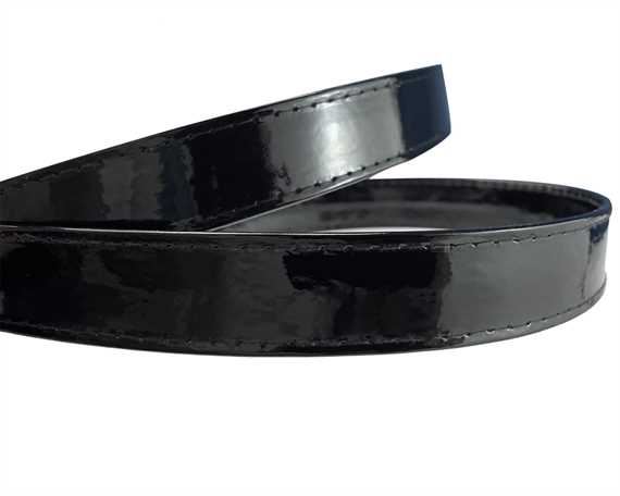 LEATHER STRAPPING STITCHED BLACK PATENT 20MM