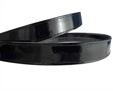 LEATHER STRAPPING STITCHED BLACK PATENT 25MM