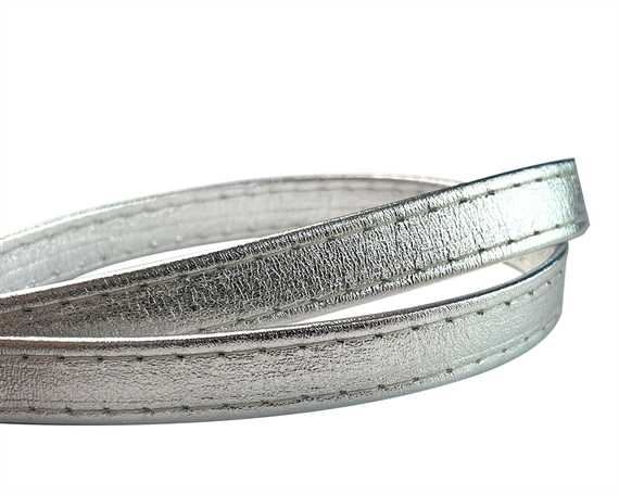 LEATHER STRAPPING STITCHED SILVER 15MM