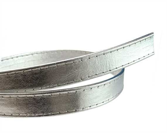 LEATHER STRAPPING STITCHED SILVER 20MM