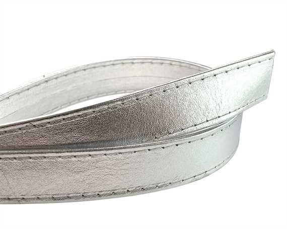 LEATHER STRAPPING STITCHED SILVER 25MM