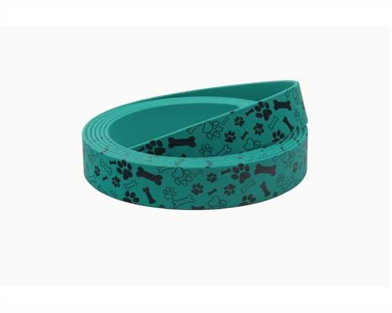 BioThane® PRINTED BETA® STANDARD PER 8 FT LENGTH (1") 25MM BONE AND PAW ON TEAL TE521