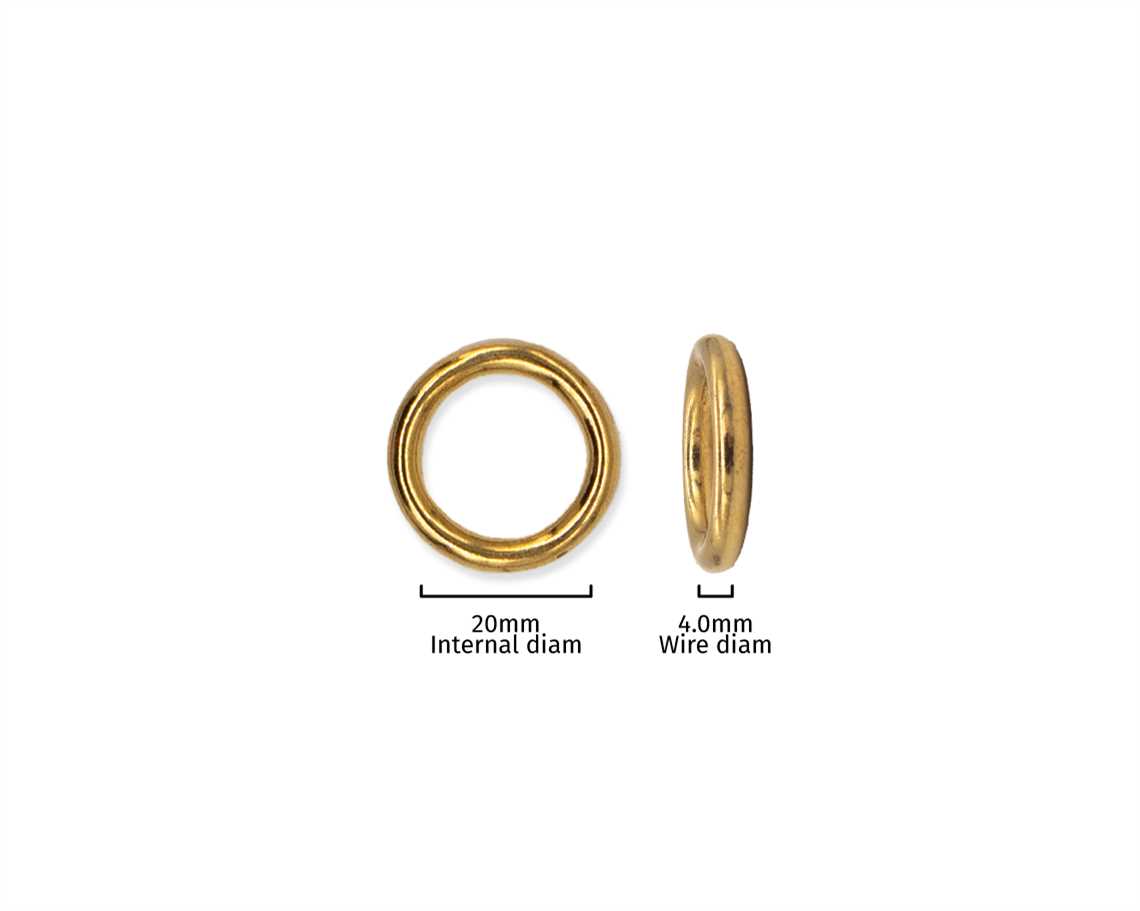 20 Mm Rings RING BRASS 20MM INTERNAL DIMENSION, 4.0MM DIAMETER WIRE