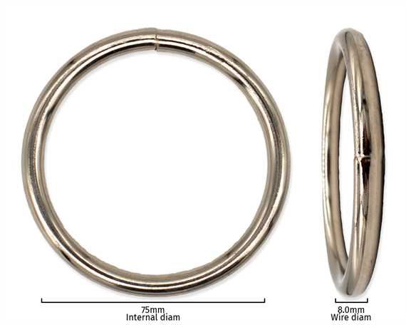 RING NICKEL PLATE 75MM INTERNAL DIMENSION 8.0MM DIAMETER WIRE