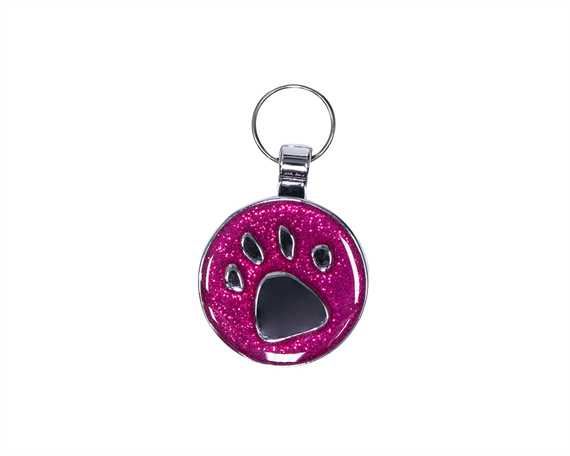 Paw Print Dark Pink Glitter Pegasus Pet Tag - Large