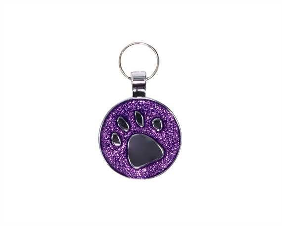 Paw Print Dark Purple Glitter Pegasus Pet Tag - Large
