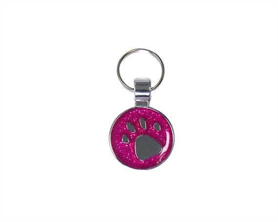 Paw Print Dark Pink Glitter Pegasus Pet Tag - Small