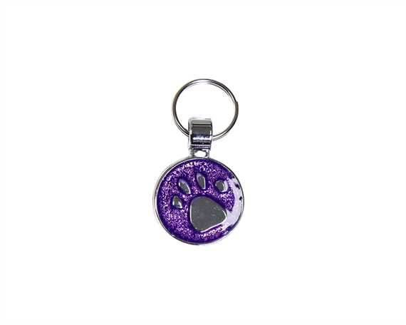 Paw Print Dark Purple Glitter Pegasus Pet Tag- Small
