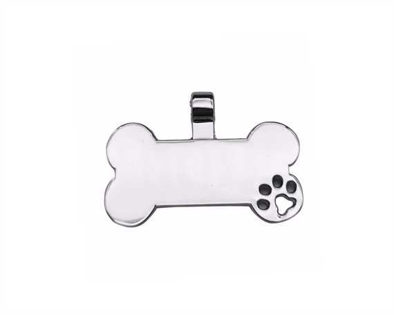 Bone with Cut Out Paw Pegasus Pet Tag - Silver