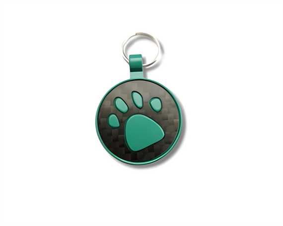 Circle Carbon Fibre with Green Paw Pegasus Pet Tag