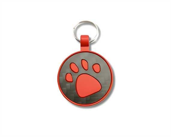Circle Carbon Fibre with Red Paw Pegasus Pet Tag