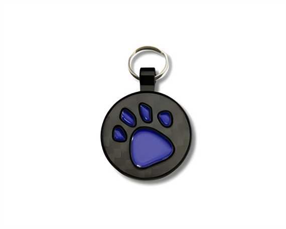 Circle Carbon Fibre with Blue Paw Pegasus Pet Tag