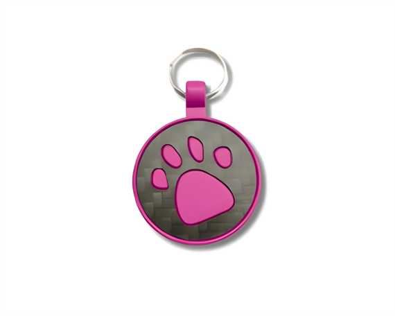 Circle Carbon Fibre with Pink Paw Pegasus Pet Tag