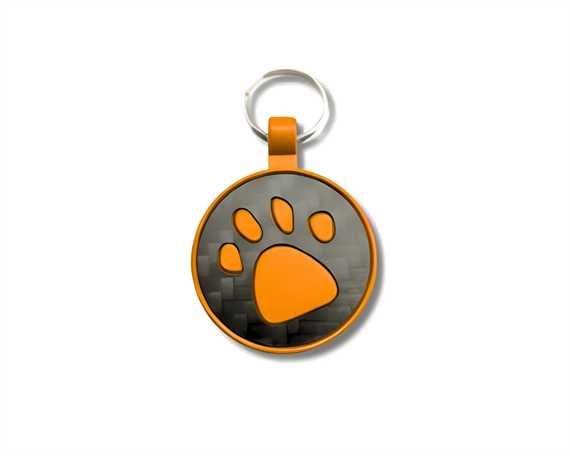 Circle Carbon Fibre with Orange Paw Pegasus Pet Tag
