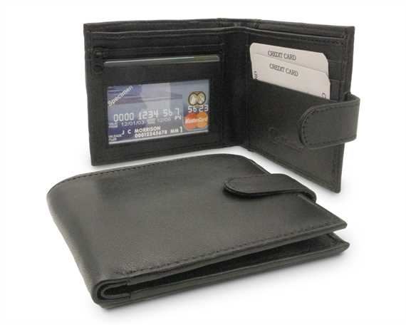 WALLET NAPPA LEATHER  BLACK 2 ZIP POCKETS - 3 CARD SLOTS