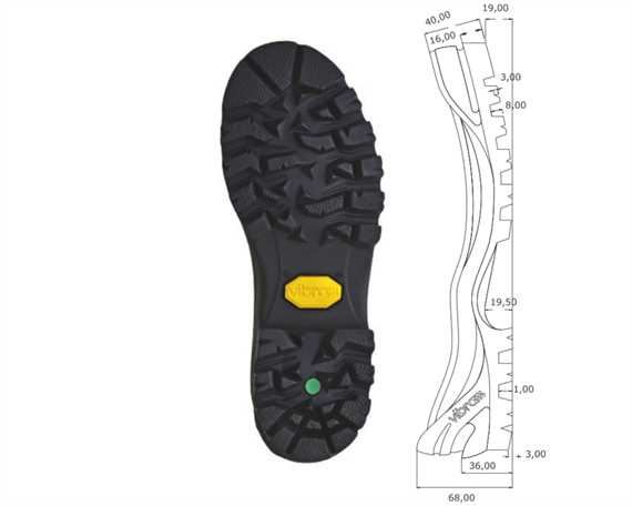 VIBRAM 1450 CLUSAZ CUP FULL SOLE BLACK W/GREEN DOT 39